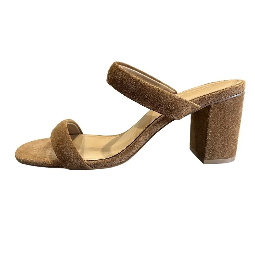 Soludos Ines Suede Open Toe Block Heel Sandals Walnut Brown Size 8.5